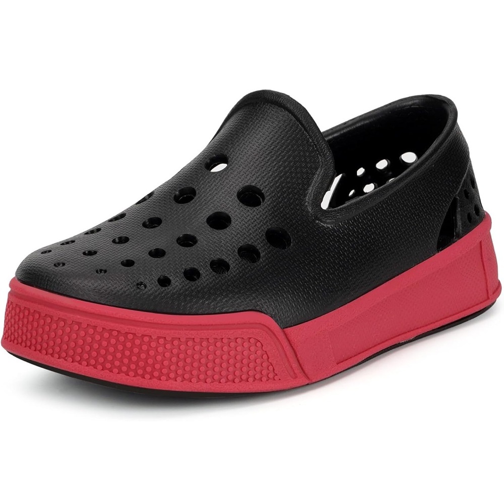 NWOT‎ Size 4 Boy’s Black Red Croc STYLE Shoes Slip On Water Shoes Lightweight